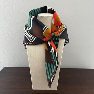 Vintage Scarf Colorful Geometric Abstract Pattern Stripes Mod Square